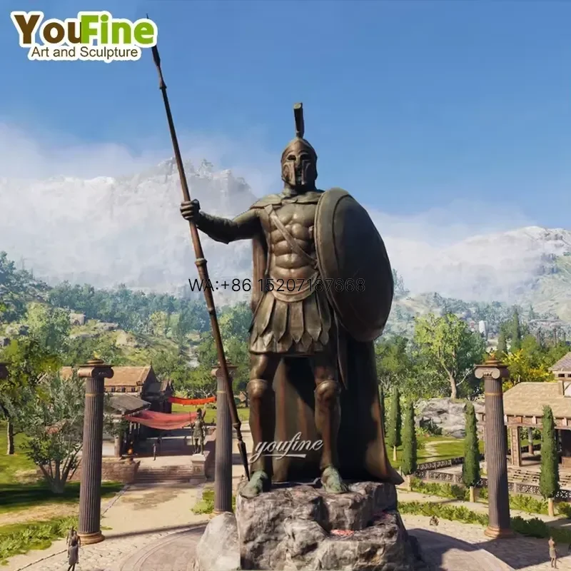 Wmwmnu for Bronze Spartan Warrior Statue Life Size Greek Corinthian Helmet Shield Sword Antique Patina Outdoor Garden Villa