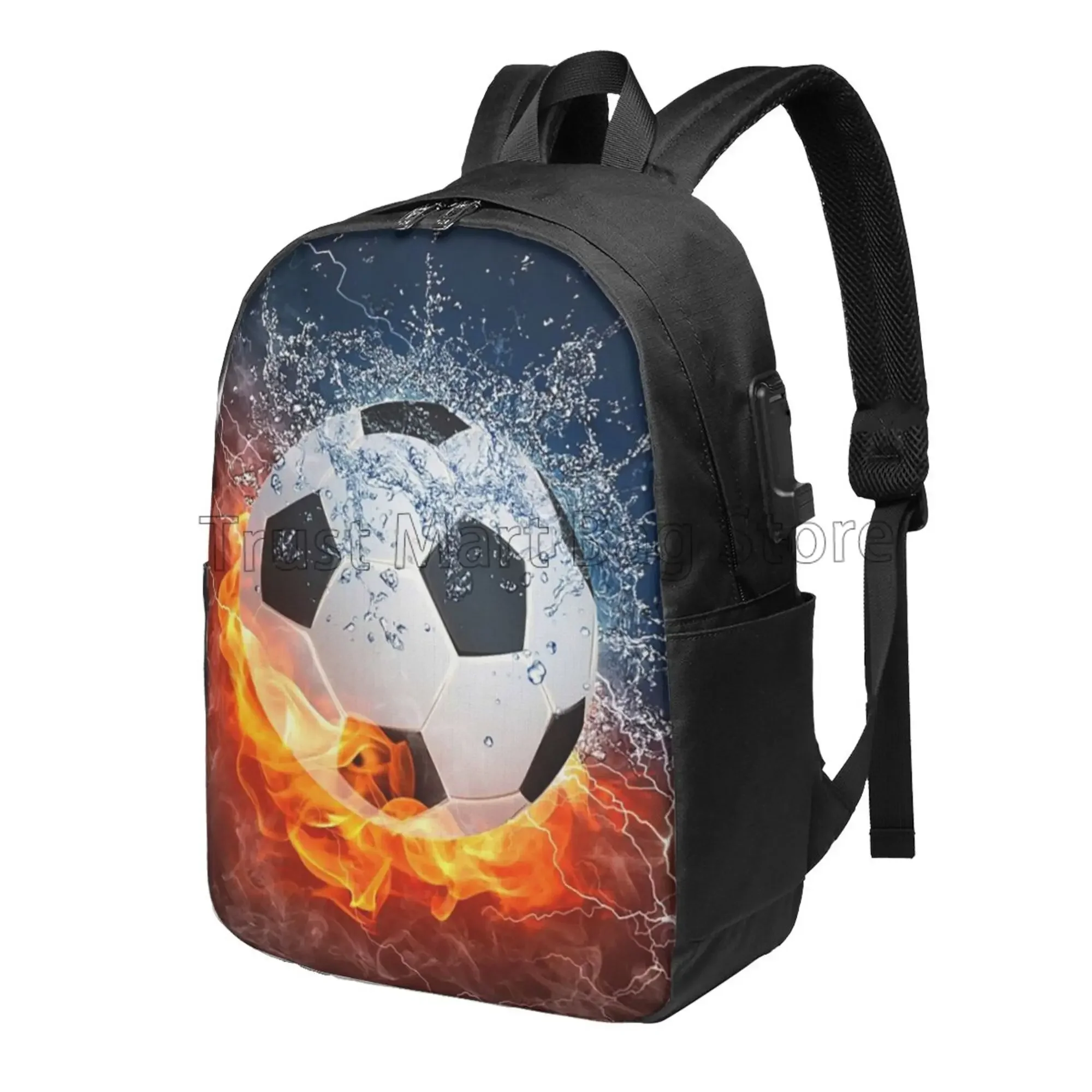 Soccer Ball In Fire and Water Casual Daypack Laptop Backpack Bookbags for Adults Teens Boys Girls Cool Soccer School Backpacks