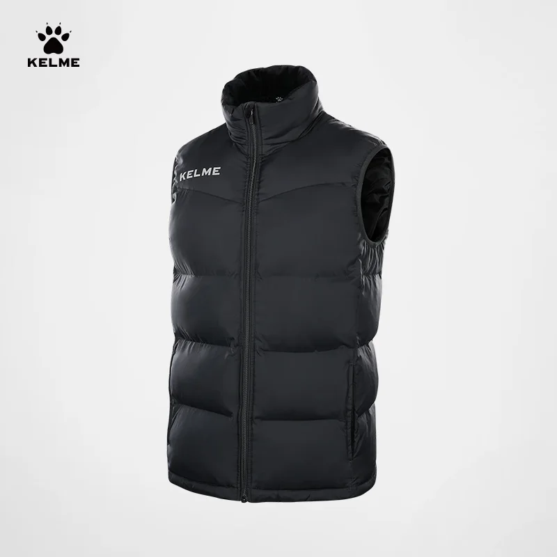 KELME Men Winter Down Vest Sport Training Lightweight Waterproof Outwear Short Stand Collar Casual Coat Windproof Warm Jacket