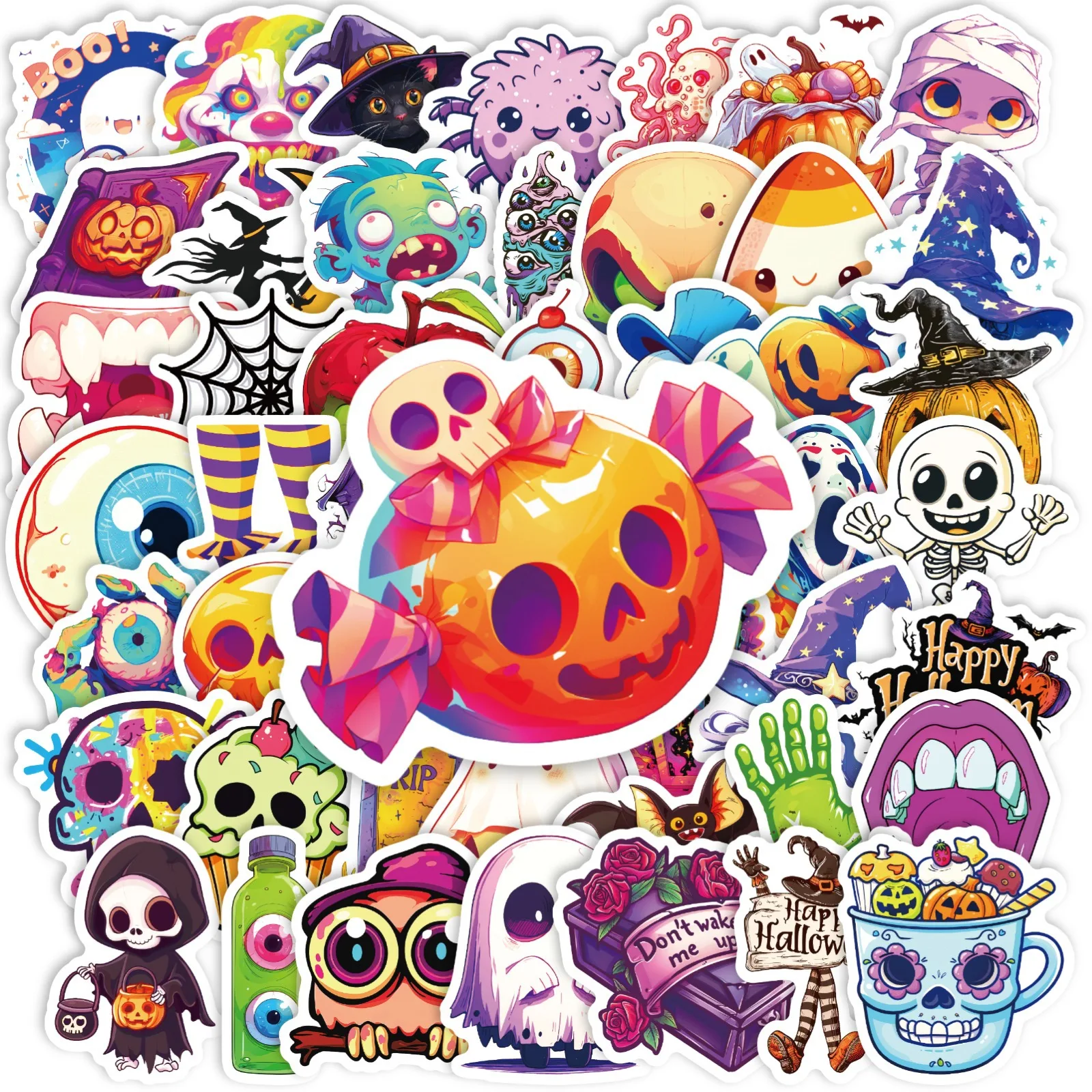 10/30/50Pcs Halloween Cartoon Witch Skull Ghost Pumpkin Stickers Waterproof Decals for Laptop Water Bottle Journal Holiday Gifts