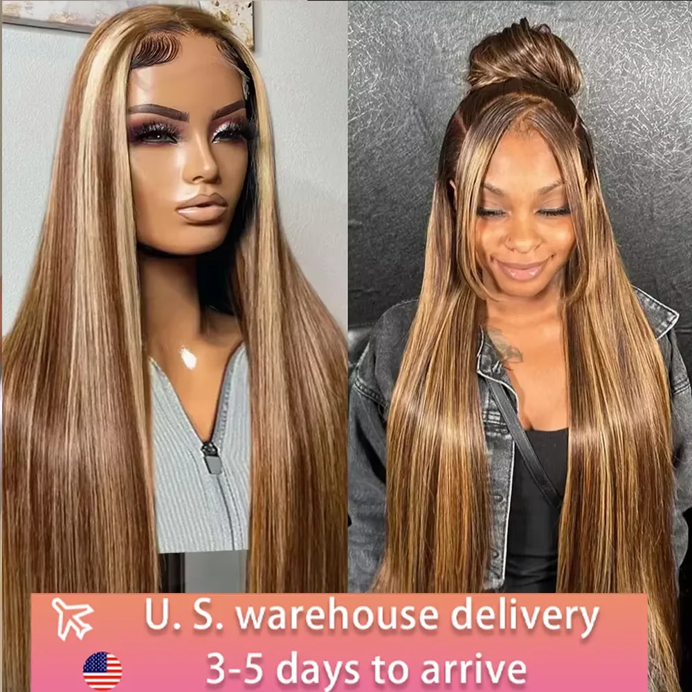 

Highlight Human Hair Wig Honey Blonde Brown Colored 13x4 HD Lace Front Wigs For Women Pre Plucked Straight 13x6 Lace Frontal Wig