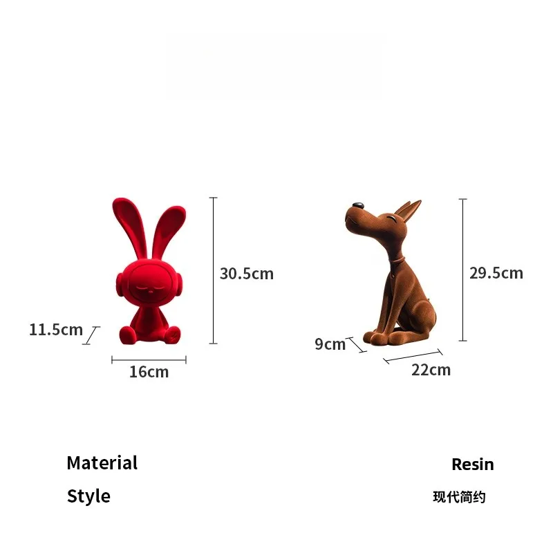 Modern Minimalist Flocking Cartoon Animal Figurines Creative Luxury Living Room Children's Room Entrance Decorative Accessories
