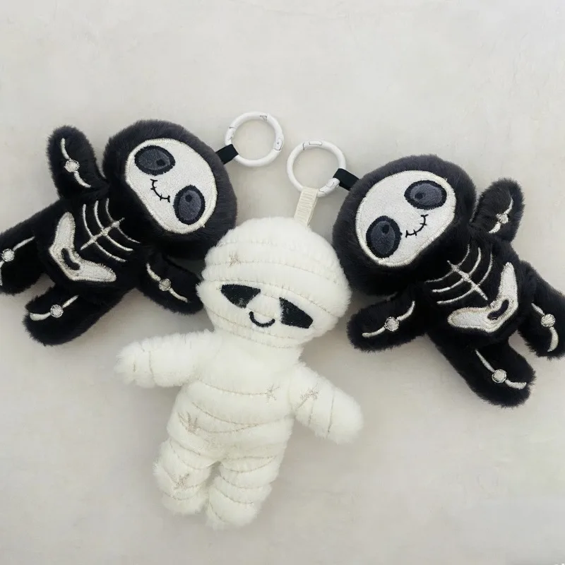 Halloween Mummy Skeleton Plush Keychain Cute Stuffed Doll Bag Pendant Backpack Charm Keyring Spooky Party Gift Decor