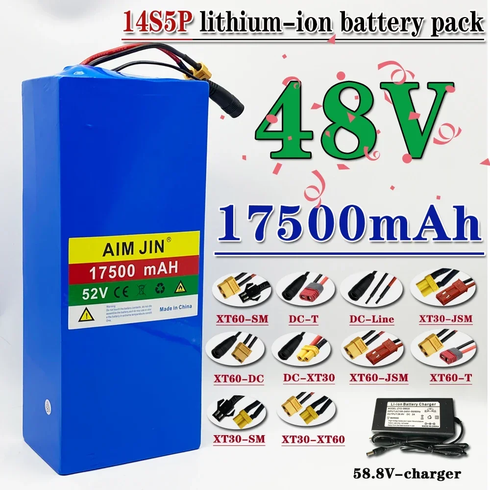 

14S5P 52V 17500mAh 18650 Lithium Battery with BMS for 1500W Devices And Transportation Equipment Charger Included