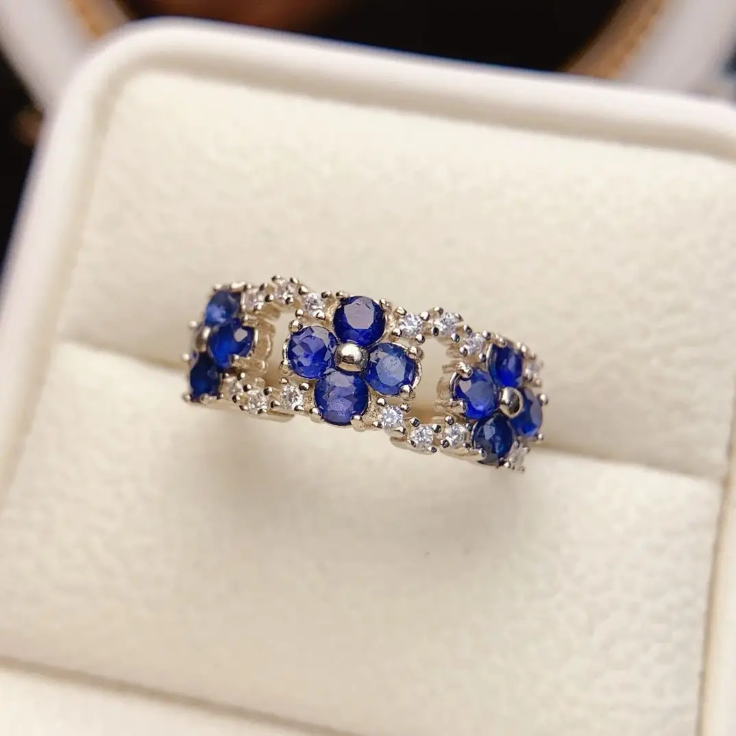 ZECAA Fine Jewelry Woman Sapphire Ring For Woman With Natural Blue Sapphire Gemstone 3*3mm Blue Sapphire Ring Lady Gift Dating