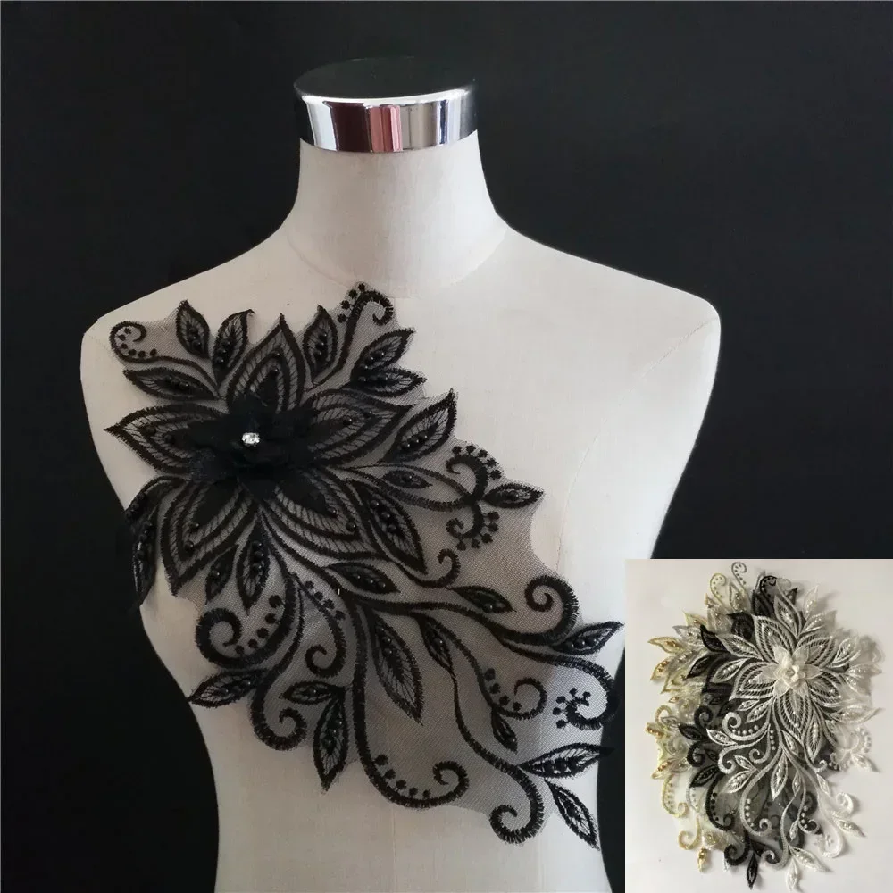 3D flower application ABS pearl Lace collar DIY Rhinestone Lace fabric laces Embroidery craft materials Dress Sewing accessories