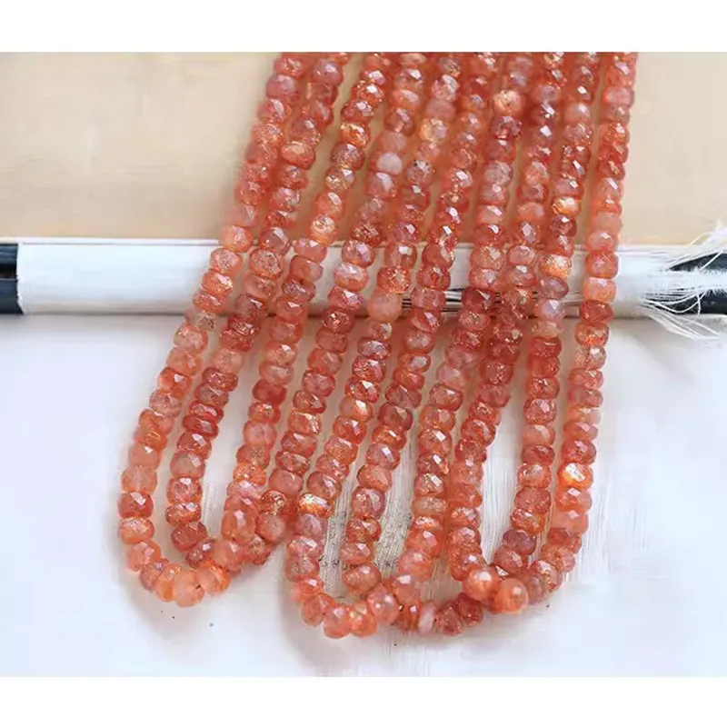 

7A Sunstone pink ROUNDELLE faceted 4.5-6mm 40cm for DIY jewelry making FPPJ wholesale loose beads nature