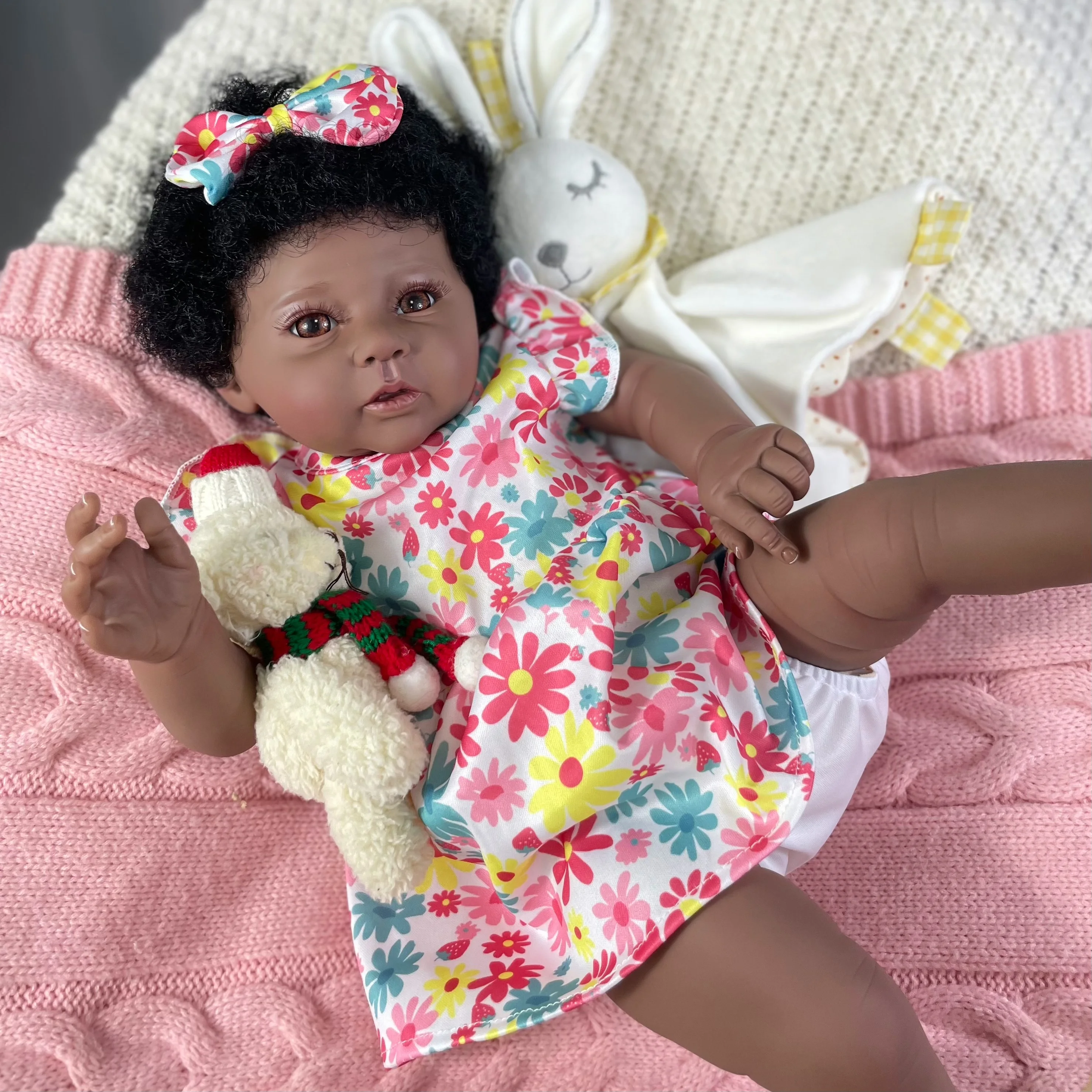 Bambola afroamericana da 20 pollici Raven Dark Skin Reborn Baby Black Girl finito neonato capelli radicati giocattolo fatto a mano regalo di natale