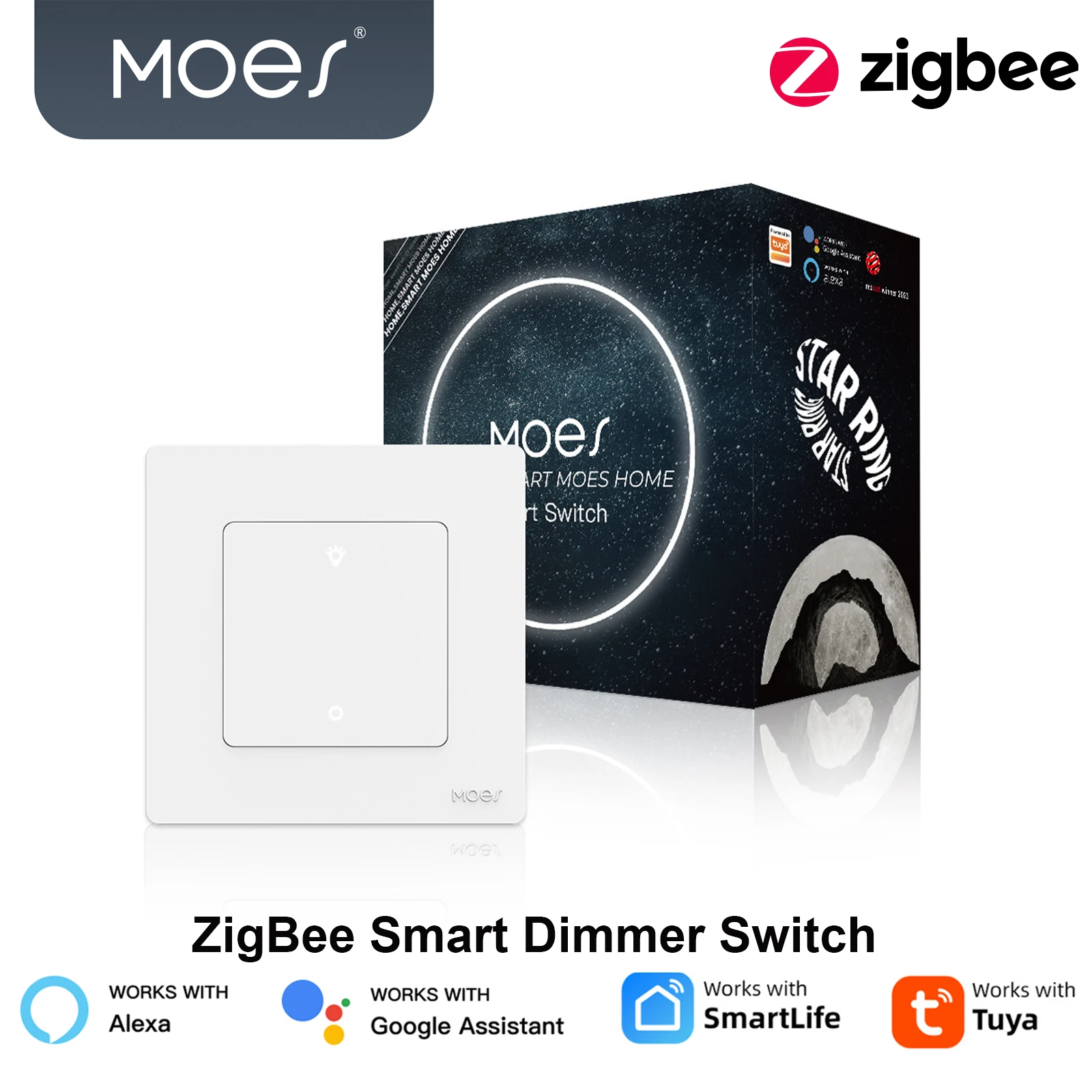 

MOES Tuya ZigBee3.0 Умный диммер с регулируемой яркостью 1-3Gang Light Dimming Switch Приложение Smart Life Работа с Alexa Google Home