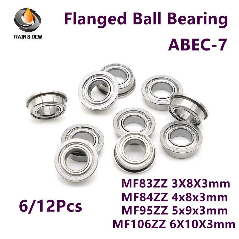 

(6/12Pcs) MF83ZZ Bearing Miniature MF84ZZ MF95ZZ to MF106ZZ Flange Thin Wall Metal Shielded Flanged Bearings
