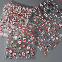 5D Embossed Santa Claus Gingerbread Man Elk Nail Art Stickers Christmas Cartoon Bear Snowman Tree Sliders New Year Xmas Decals