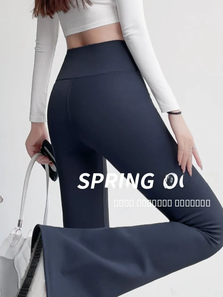 

Женские брюки-клеш с высокой талией для осени, повседневные, спортивные, для йоги, облегающие, слегка расклешенные, с эффектом драпировки