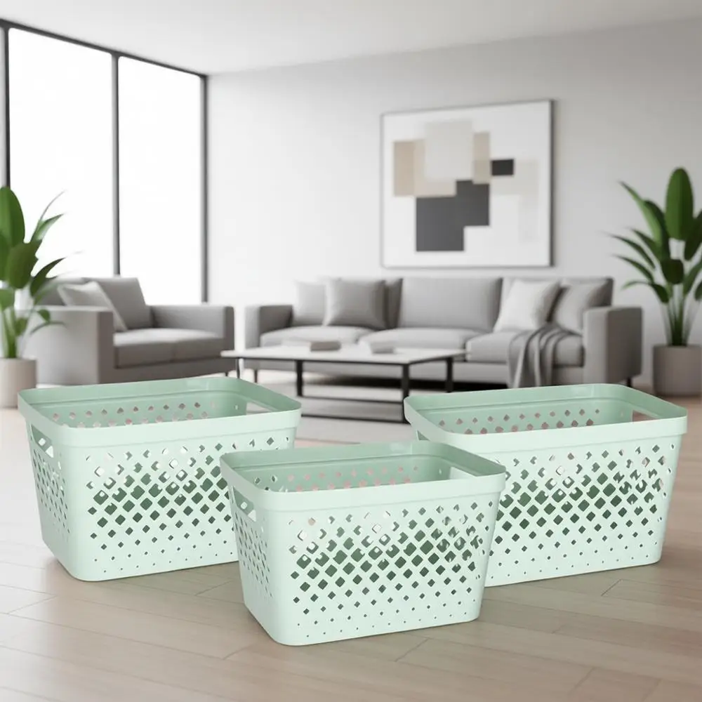 

Набор из 6 пластиковых корзин для хранения | Универсальные открытые контейнеры для организации дома | Салатово-зеленый с ручками