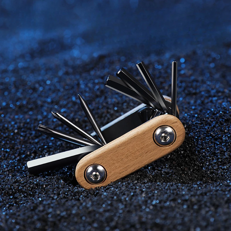

Wooden Metal Bicycle Multifunctional Fold Maintenance Tool Wood Mountain Road Bike Nickeling Steel Hexagonal Wrench Combination