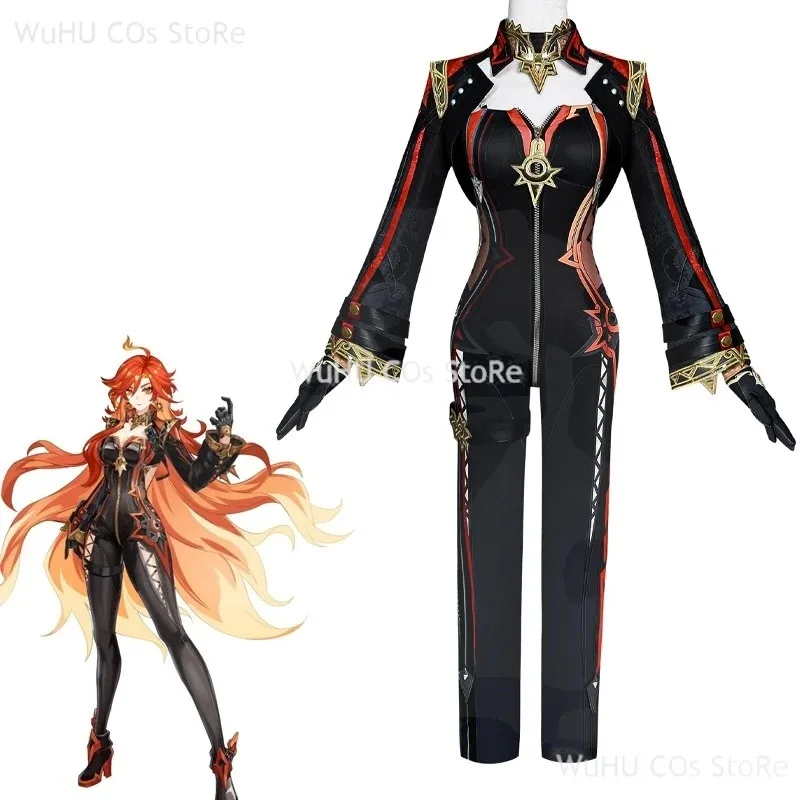 

Игра Genshin Impact Wig Pyro Archon Mavuika Black Costume Косплей Женский Хэллоуин Ролевая игра;6,r'8;p'