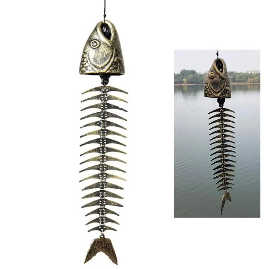 Carillon éolien, carillon squelette de poisson, carillons éoliens en fonte d'os de poisson carillons éoliens en métal vintage mélodie apaisante extérieure pour jardin H