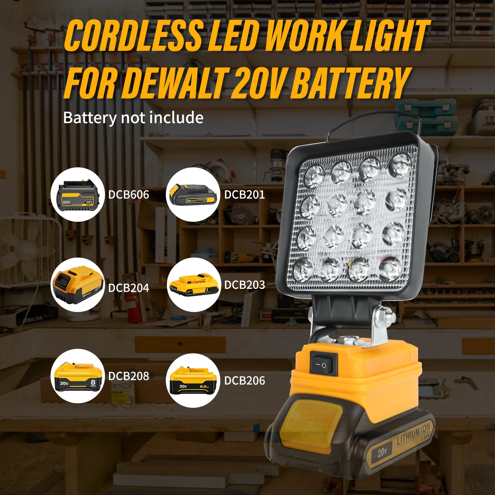 27W 1400LM Cordless LED Work Light for Dewalt 20V Battery with Dual USB Port Portable Flood Light Flashlight (No Battery)