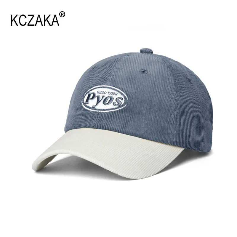 KCZAKA Brand Corduroy Letter Baseball Caps Autumn Winter Warm Soft Top Baseball Hats Colorblock Patchwork gorras para caballero