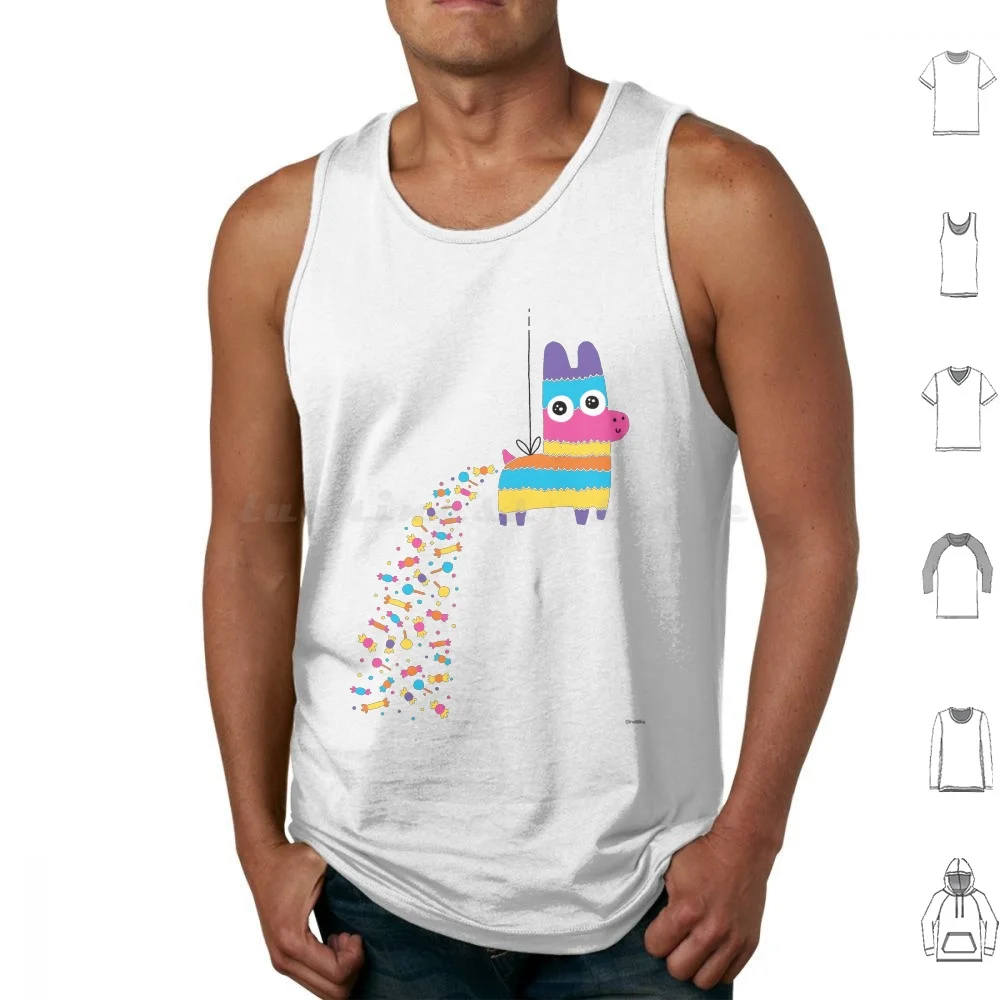 Cómo Candy Is Made Camisetas sin mangas con estampado de algodón, piñata, caballo, dulces, golosinas, personaje de comida, lindo Dinomike