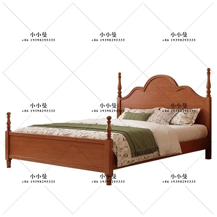 Retro black solid wood antique master bedroom 1.8 meters double bed modern simple bedroom solid wood