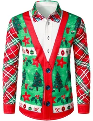 3D Christmas Fashion Happy Printed Shirt Christmas Peripheral Pattern Shirt Men's Long Sleeve Top