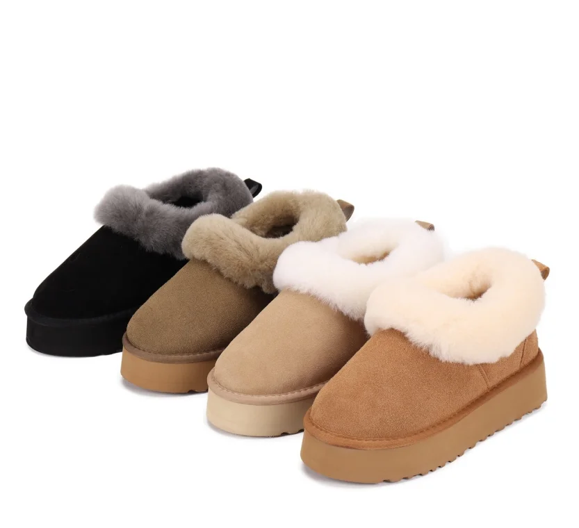 New Winter Snow Boots Simple and Cute Solid-Color Warm Shoes Plush Warm Slip-On Slippers Home Warm Slippers Ankle Plush Design