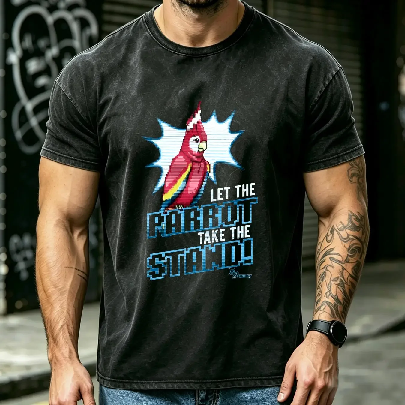 washed T Shirt Ace Attorney Parrot Black Adult vintage Washed Stretched Top For Everyday Wear Casual graphic Breathable