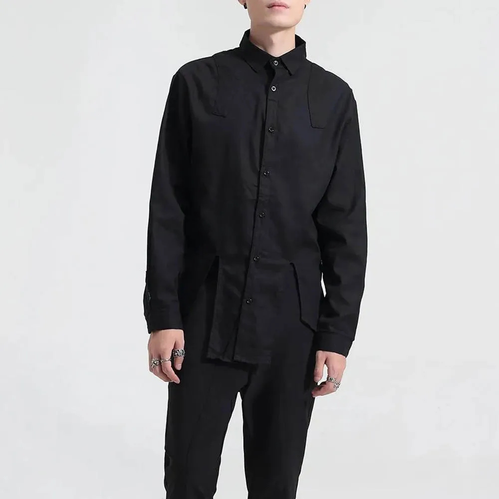 Men Spring Shirt Irregular Interlacing Nightclub Shirt Streetwear Fashion Stage Performance Trend Long Sleeve Top Men'S Clothing
