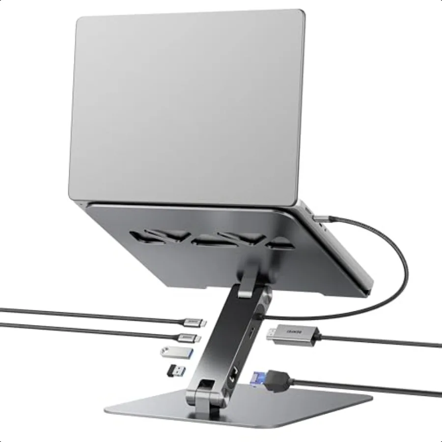 

Подставка для ноутбука с док-станцией USB C 6in1 HDMI 4K@60Hz Gigabit Ethernet 100 Вт Доставка питания 10 Гбит/с 1USB C 3.2 и 2USB A 3.2