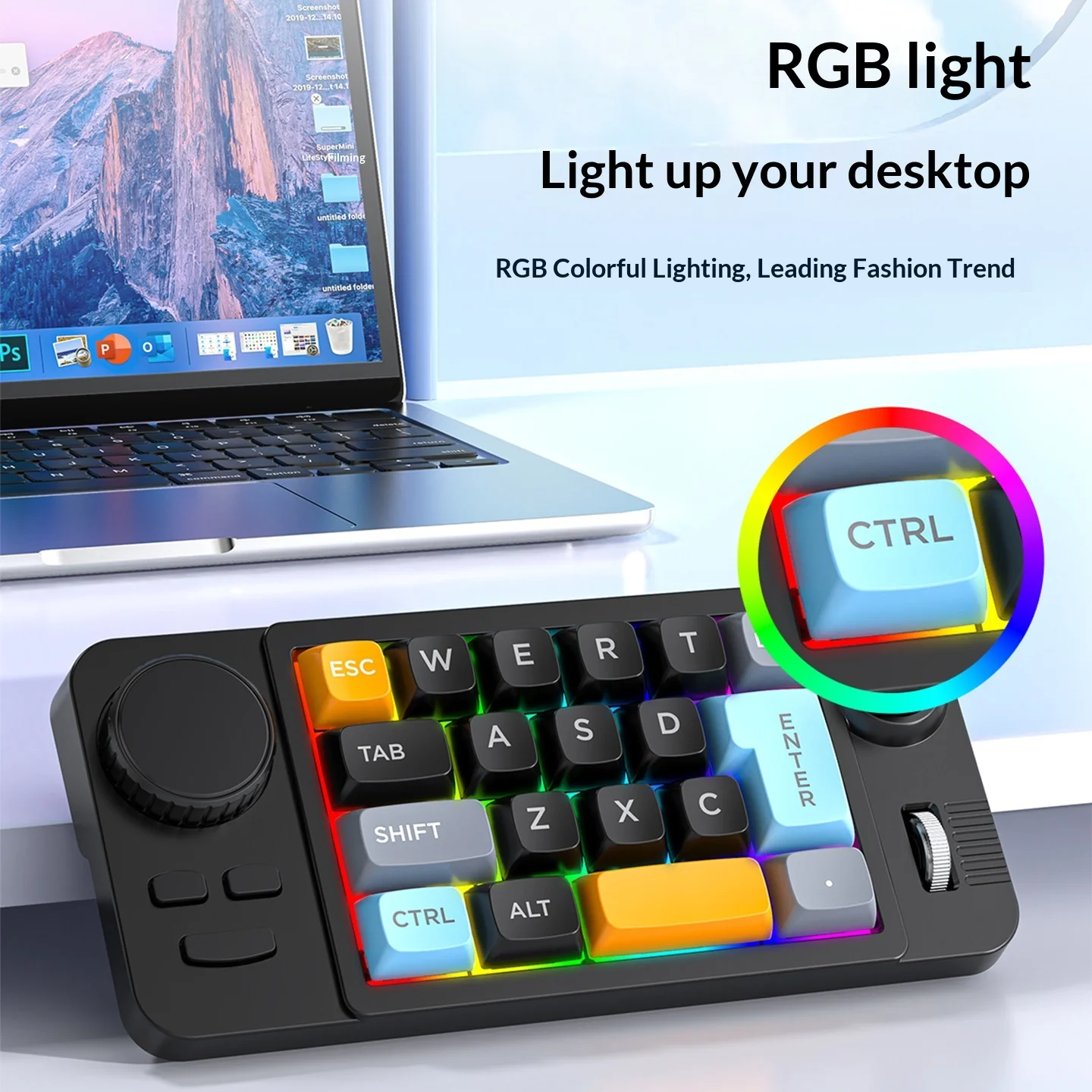 

19-Key Macro Mechanical Red Axis Keypad Programmable Macro Definition Joystick Knob With Colorful Lighting Effects For Office An