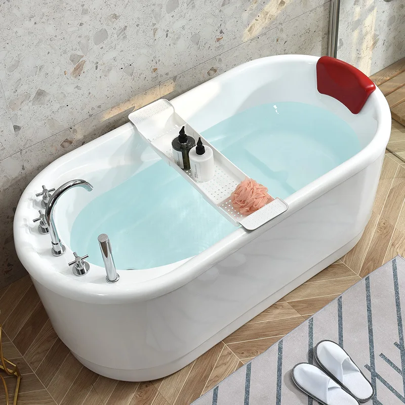 European-Style 1.2m-1.7m Oval Acrylic Chaise Soaking Bathtub Whirlpool Massage Drainer Free-standing for Adults for Hotels