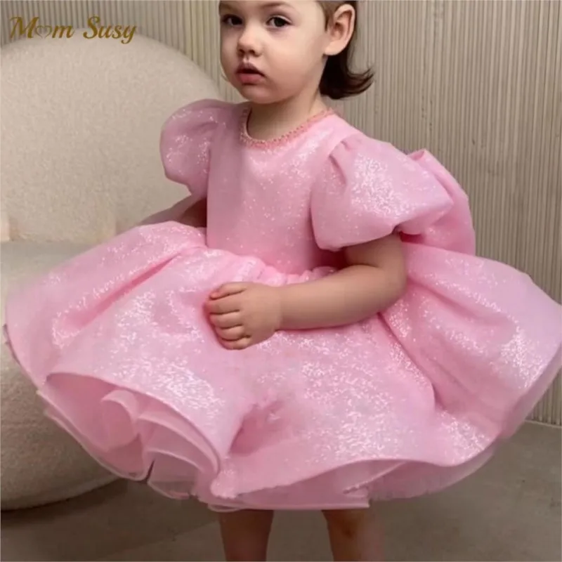 Baby Girl Princess Big Bow Tutu Dress Puff Sleeve Infant Toddler Child Vintage Shinning Vestido Wedding Party Baby Clothes 1-12Y