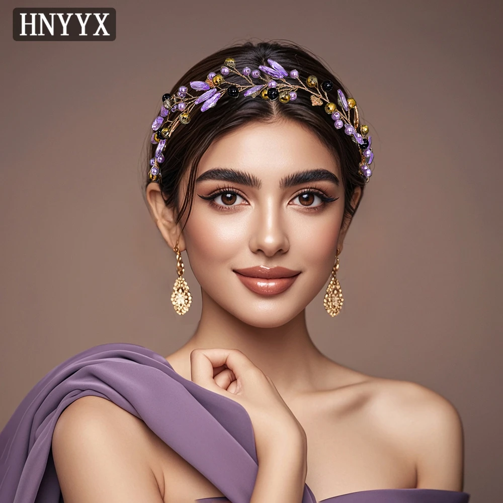 

HNYYX Purple Rhinestone Headband Gorgeous Elegant Hairbands Women's Sweet Romantic Headwear Dating Party Hair Accessories A233