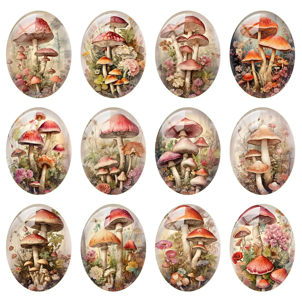 Random Mixed Round/Oval/Square Flower Mushroom Wild Forest Photo Glass Cabochon Flatback Demo Cameo For Diy Jewelry Making
