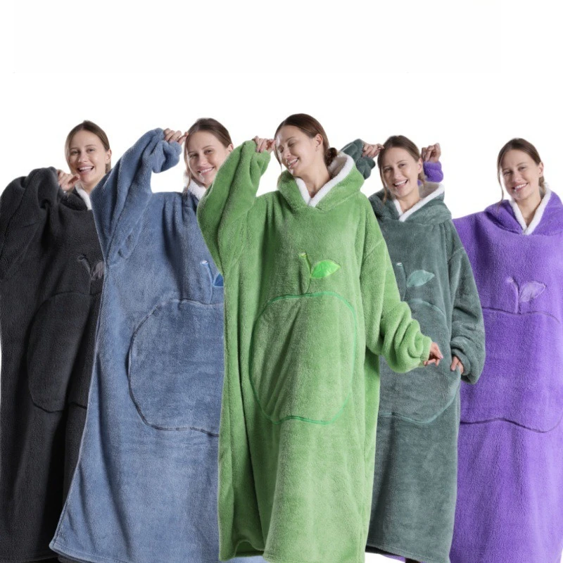 Women Fall Winter Fleece Wearable Blanket Robe Girls Lady Loungewear Woman Soft Warm Nightdress Teenage Loose Plus-Size Pajamas