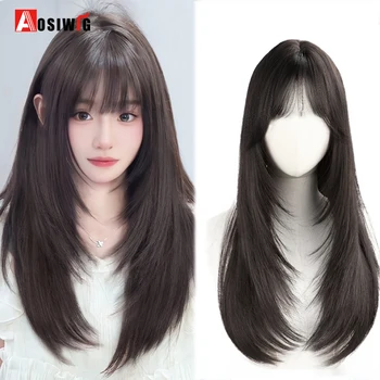 AOSI-Perruque Synthétique Longue Sophia Ombre Brune pour Femme, Cheveux Air Bang, Cosplay Party, Lolita, Mode, Utilisation 03