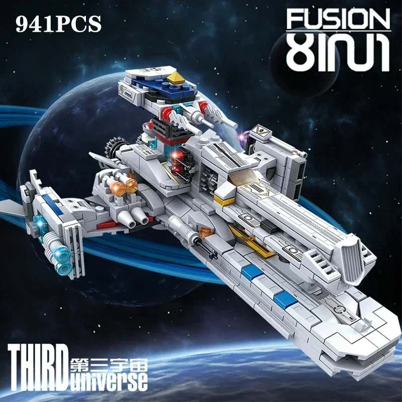 941PCS Spaceship Building Blocks Super Space Time Spaceship 8 In 1 Assemble Model Bricks Desktop Display Children Christmas Gift