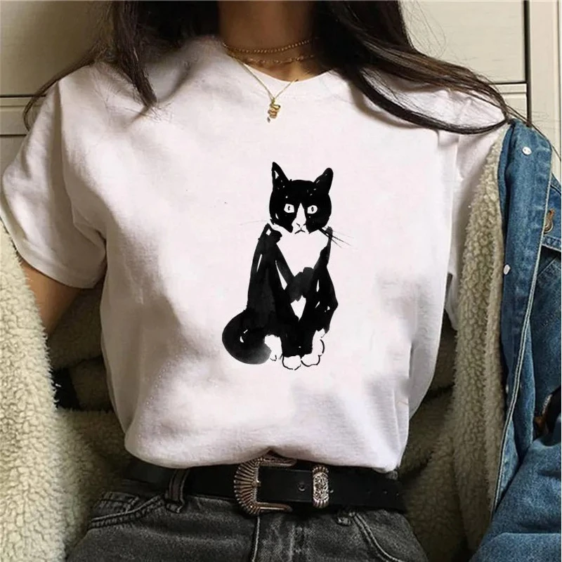 Beautiful Cat T-shirt for Women T-shirt Harajuku T-shirt for Women Casual Fun Cartoon Tops for Women Graphic