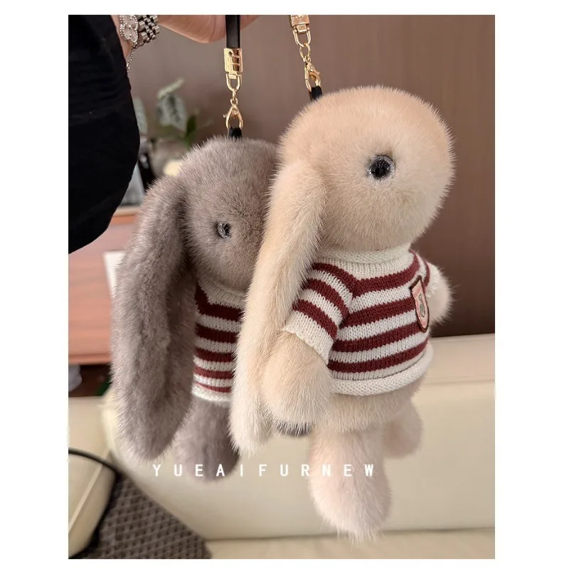 [spot]Mink Fur Rabbit Doll Fur Bunny Cute Fashion Luxury Large Bunny Backpack Bag Pendant