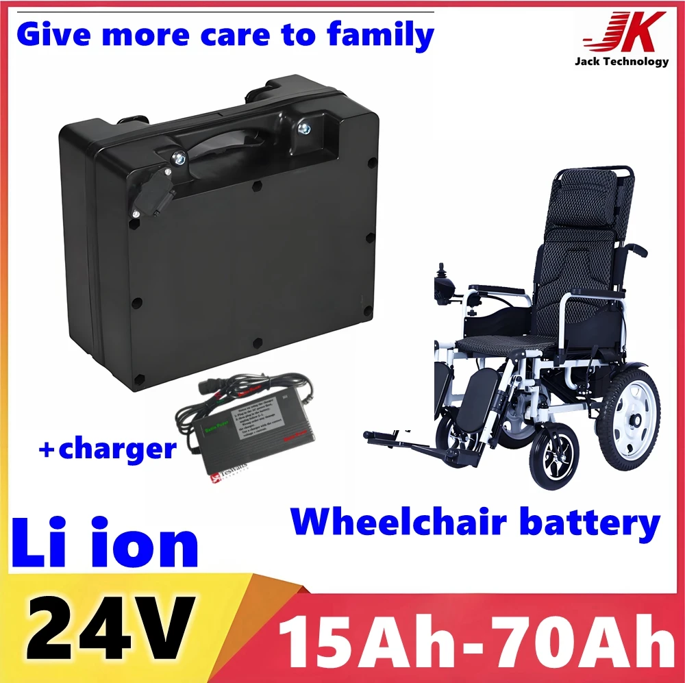 Battery 24V 25ah EV Wheelchair 12ah 15ah 20ah 30ah 35ah 40ah 45ah 50ah 60ah 70Ah  Lithium ion For Electric Stair Climber+Charg