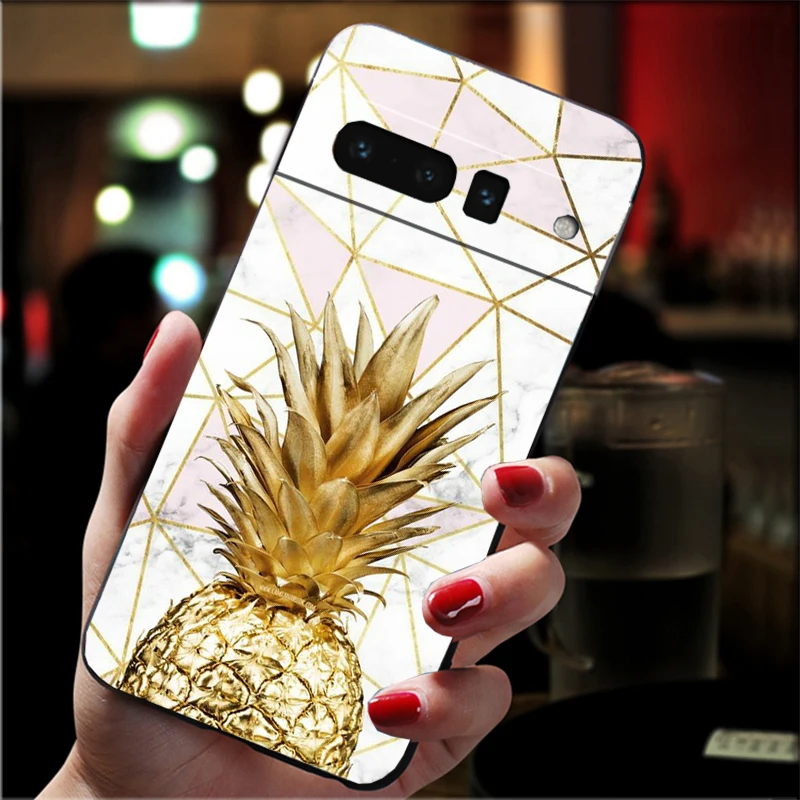 حافظة هاتف لهاتف جوجل بيكسل 10 برو XL 9 برو XL 9A 8 7 6 برو بيكسل 8A 7A 6A بكسل 8 7 6 5 كلمة أناناس رخامية وردية #4