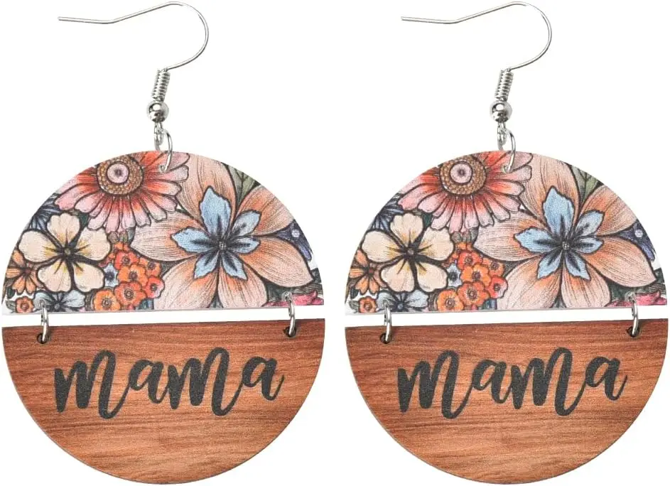 Mama Earrings Gifts for Women Mom Mother Day Birthday Gift for Bonus Step Mom Mother in Law Wooden Earring for Mama Mommy Gifts from Duaghter Son Bohemian Boho Accessories for Women Her