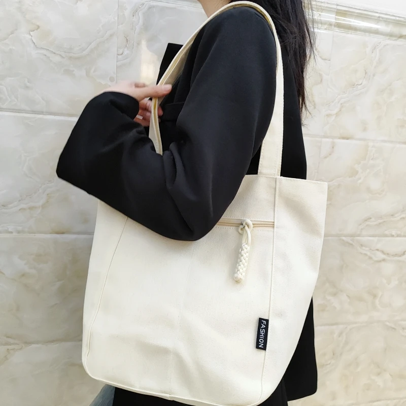 Casual Minimalist Shoulder Bag Large Capacity Niche Solid Handbag High Quality Preppy Style Commuting Versatile Canvas Bag