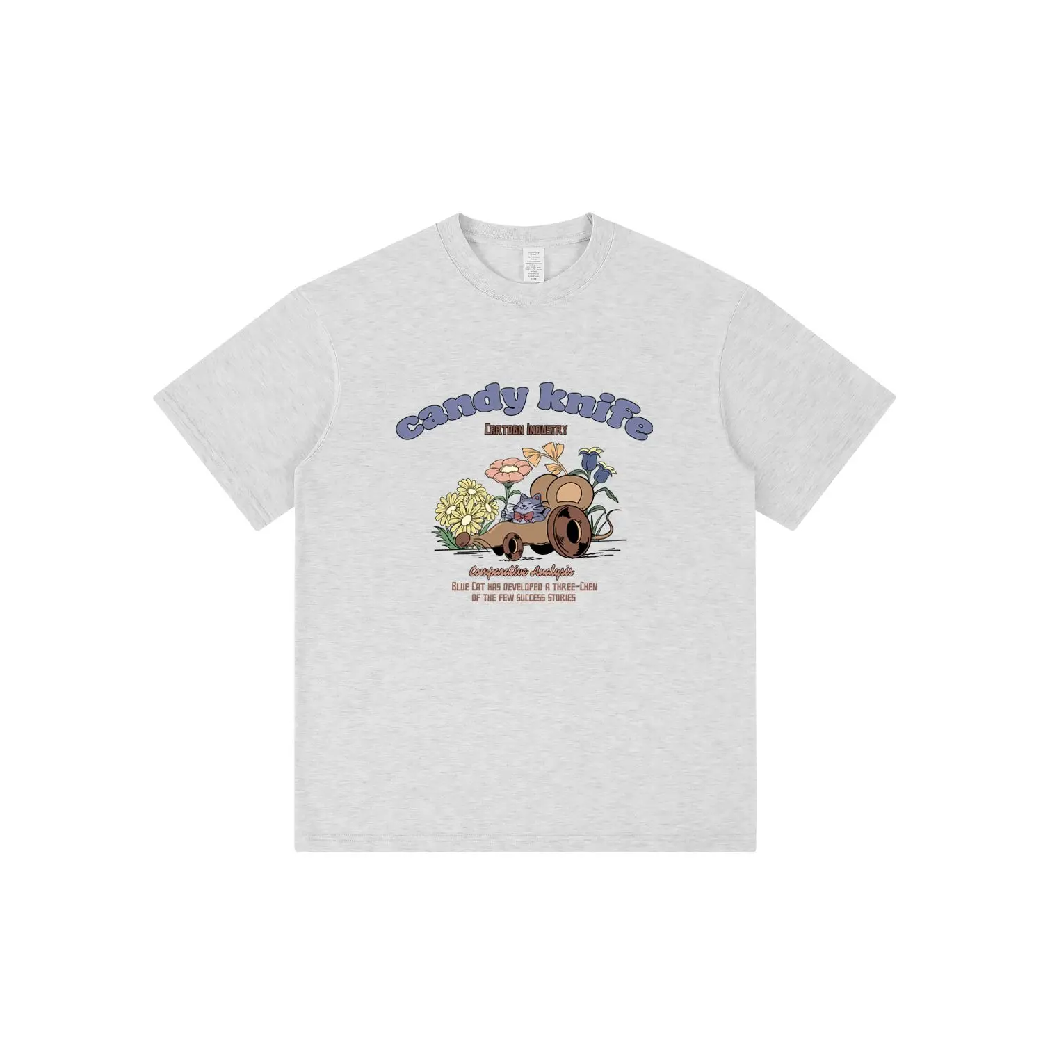 Puur katoen Amerikaans retro T-shirt met korte mouwen voor heren en dames, zomer, nieuw los cartoon bedrukt paar