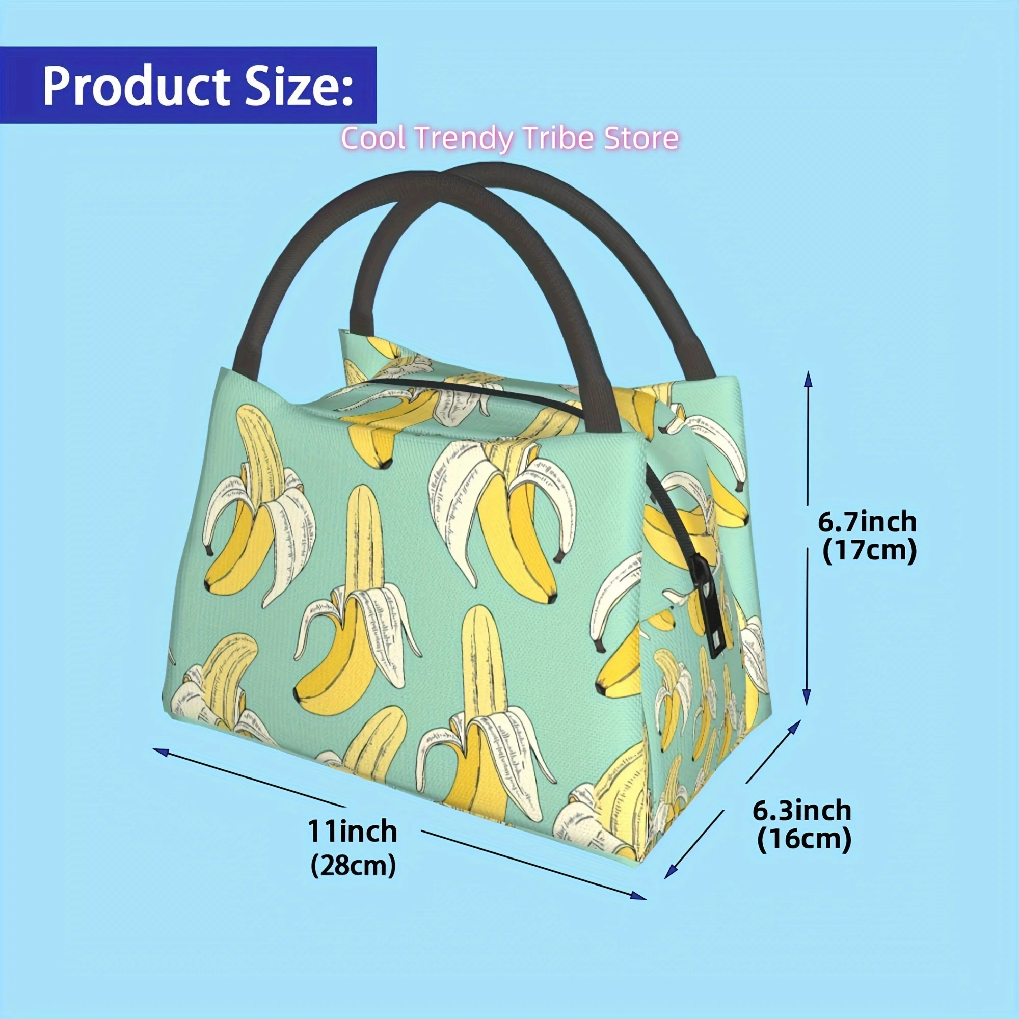 Insulated Lunch Bags for Men And Women, Reusable Large Tote Bags with Thermal Sealing Zippers, Portable Lunch Boxes with Banana