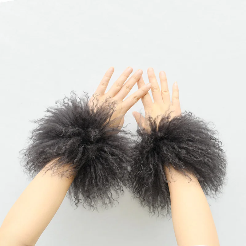 FREE SHIPPING Latest Design Custom Women Genuine Mongolian Lamb Fur Cuff Bracelets Arm Warmer CX-A-47B