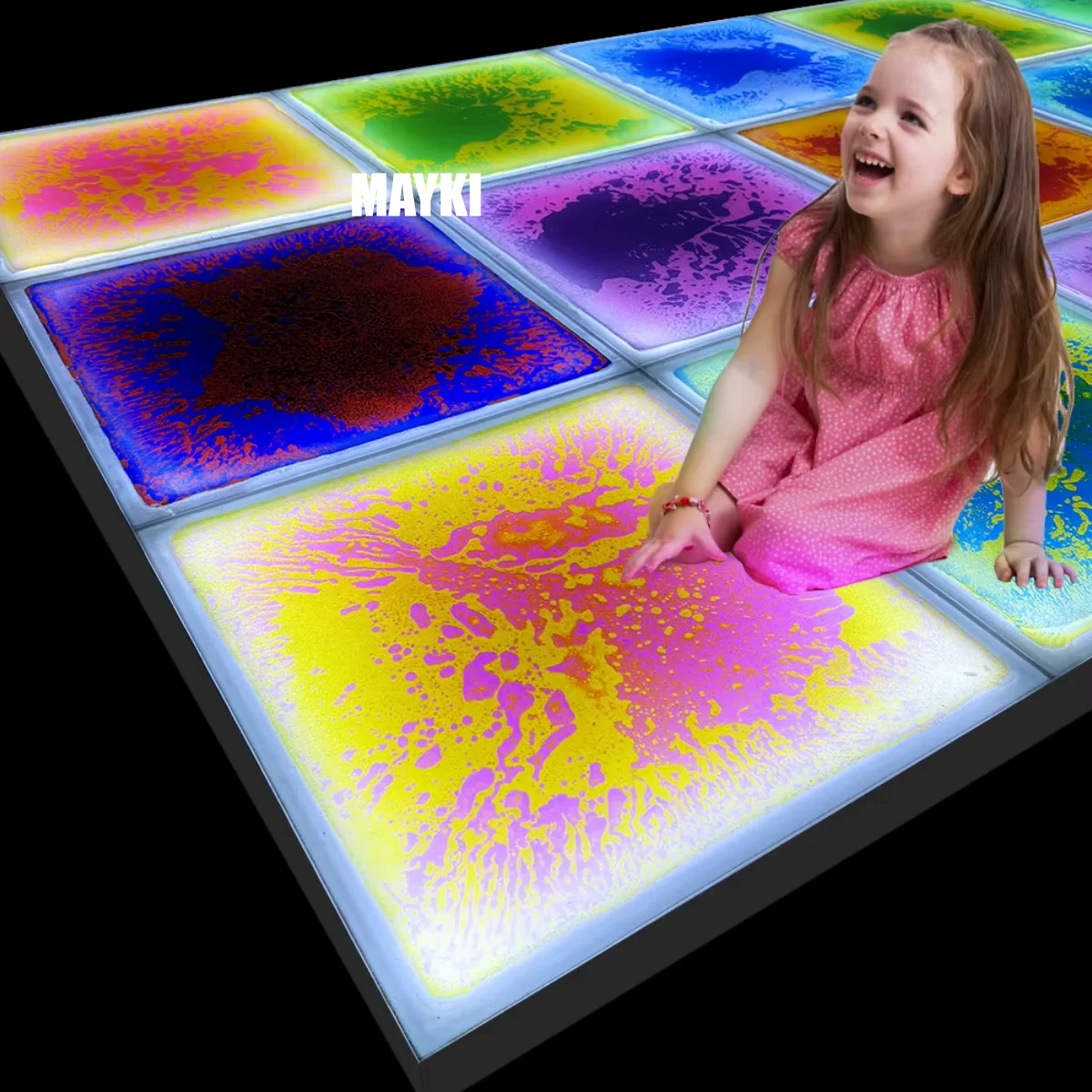 

Interactive Sensory Light up Floor Liquid Tiles Kids Play Calming Sensory Experience 50cm LED Liquid Sensory Gel Mats
