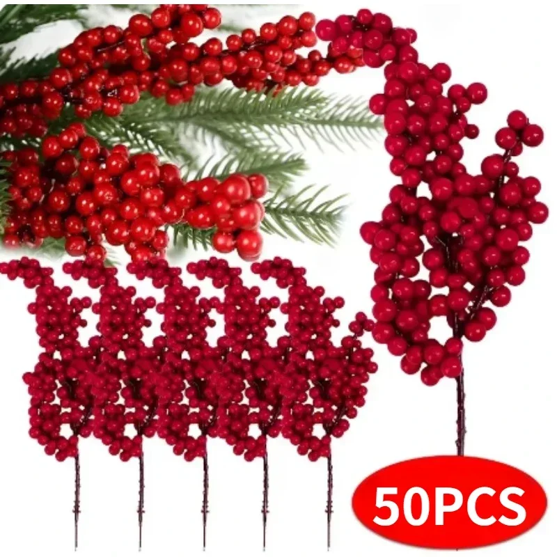 Christmas Artificial Berries Decoration Red Berry Branches for Xmas Tree Party Home Table Ornaments Red Fruit Wreath DIY Gift