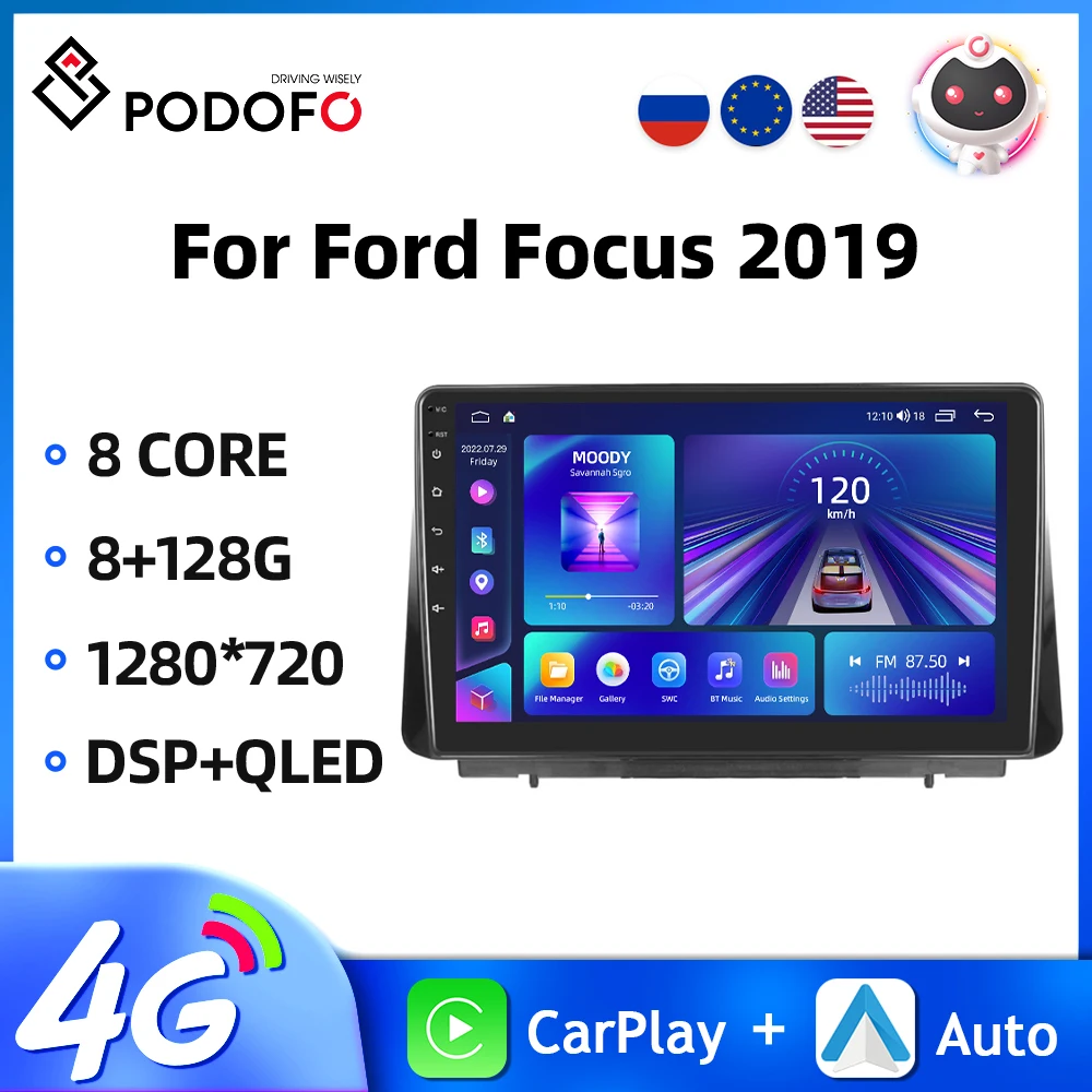 

Podofo 10.1'' Android Car Stereo For Ford Focus 2019 Multimedia Player Carplay Android Auto GPS WIFI 8Core 8+128G DSP Car Radio