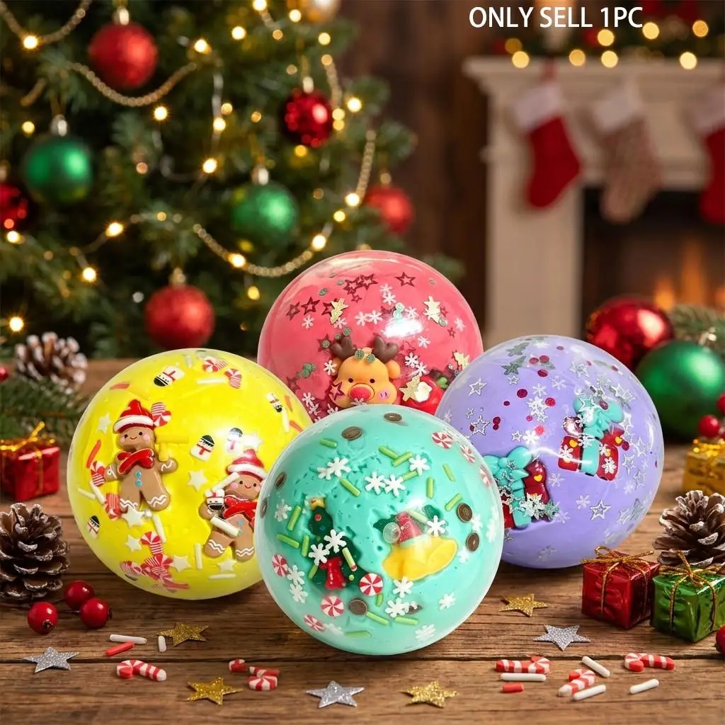 Christmas Sensory Clay Ball Squishy Toy, Aesthetic Clear Squeeze Figure with Resin Charms, Satisfying Tactile Relief Toy